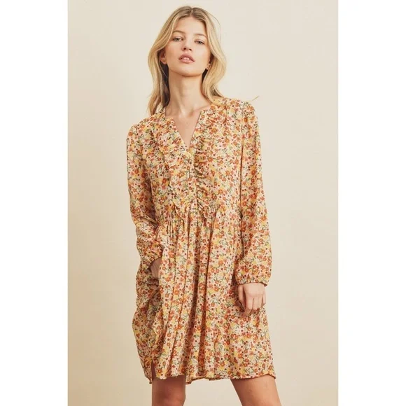 DRESS FORUM Yellow & Orange Ditzy Floral V Neck Mini Dress - Picture 7 of 8